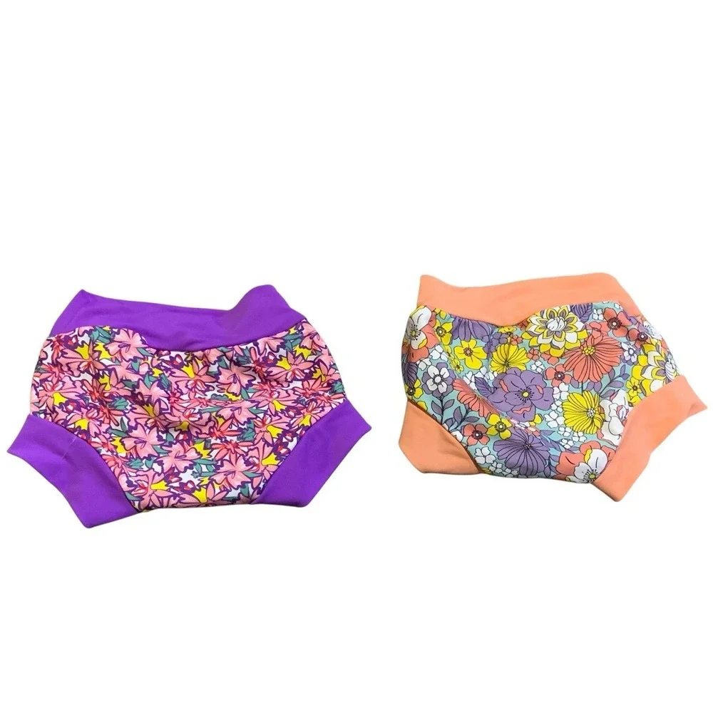 Big Elephant Swim Diapers Small Purple Orange Floral Reusable Beach Pool Set